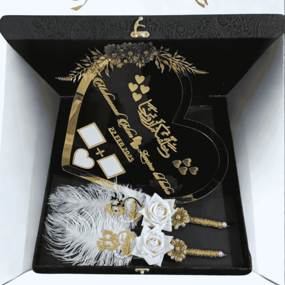 Acrylic Nikkah Thumbboard with Box & Pen Heart Shaped Nikkah Thumbboard